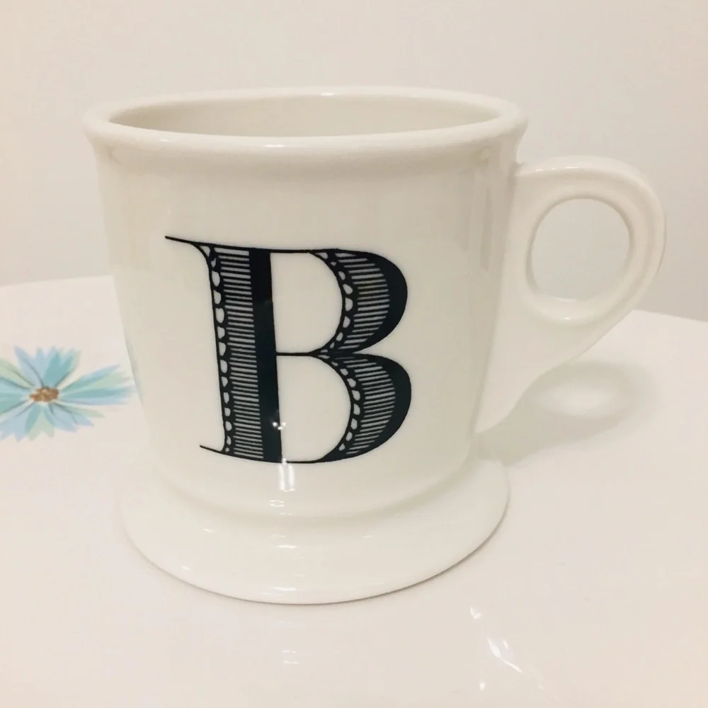 Anthropologie B Initial Mug black white coffee monogram